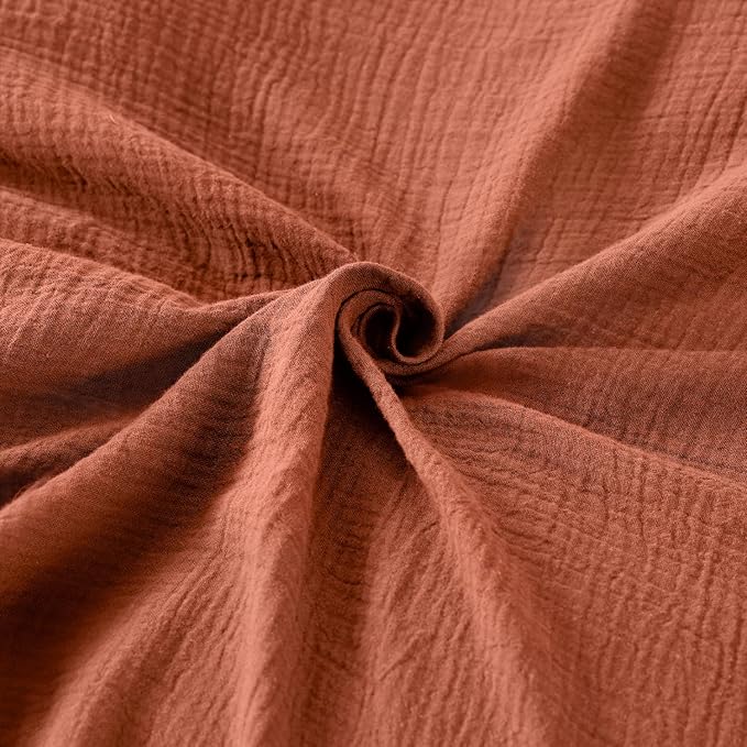 Bedsure 100% Muslin Cotton Duvet Cover Queen Size - Ultra-Soft, Breathable & Lightweight - Linen Like Gauze Comforter Cover Set with Button Closure and Corner Ties (Terracotta, Queen, 90"x90")