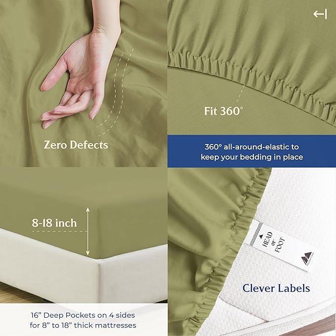 Mayfair Linen 100% Organic Cotton Sheets Full Size - 4 PC Organic Cotton Full Size Percale Weave Sheet Set, Soft, Cooling, Crisp & Breathable, 16" Deep Pocket Hotel Quality Bedding Set - Sage Green