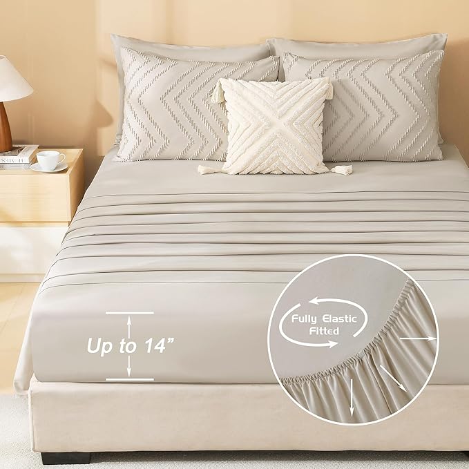 Litanika Oversized Alaskan King Comforter Set with Sheets 128x120, 7 Pieces Super King Plus Bed in a Bag Boho Tufted Bedding Comforter Sets Oatmeal