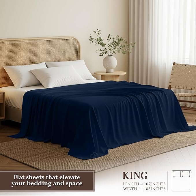 Utopia Bedding Flat Sheet - Soft Brushed Microfiber Fabric - Shrinkage & Fade Resistant Top Sheet - Easy Care - 1 Flat Sheet Only (King, Navy)