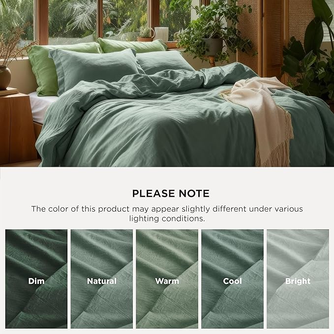 Bedsure 100% Washed Cotton Duvet Cover Queen Size - Iceberg Green Minimalist Cotton Duvet Cover Linen Like for All Seasons - GentleSoft™ Plain Simple Bedding (Iceberg Green, Queen, 90"x90")
