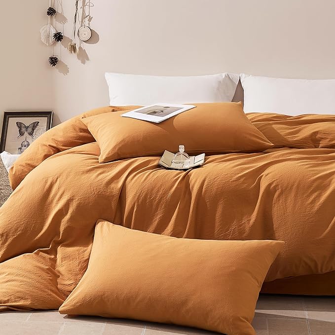 JELLYMONI Duvet Cover King Size - 100% Washed Cotton Comforter Cover with Linen-Like Texture, Breathable & Soft Bedding for Modern Home, Guest Room and Everyday Use,1 Duvet Cover & 2 Pillowcases
