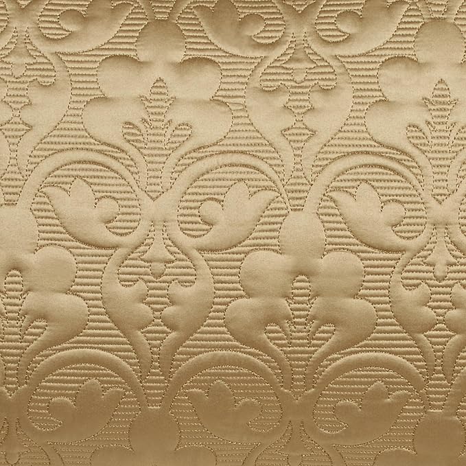 Cambridge Classic Luxury Bedding | Golden Bronze Solid Color Polyester Satin | Elaborate Damask Quilting | Fitted, Oversized 24 Inch Drop | 3 Piece Bed Set Includes Queen Bedspread & 2 Standard Shams