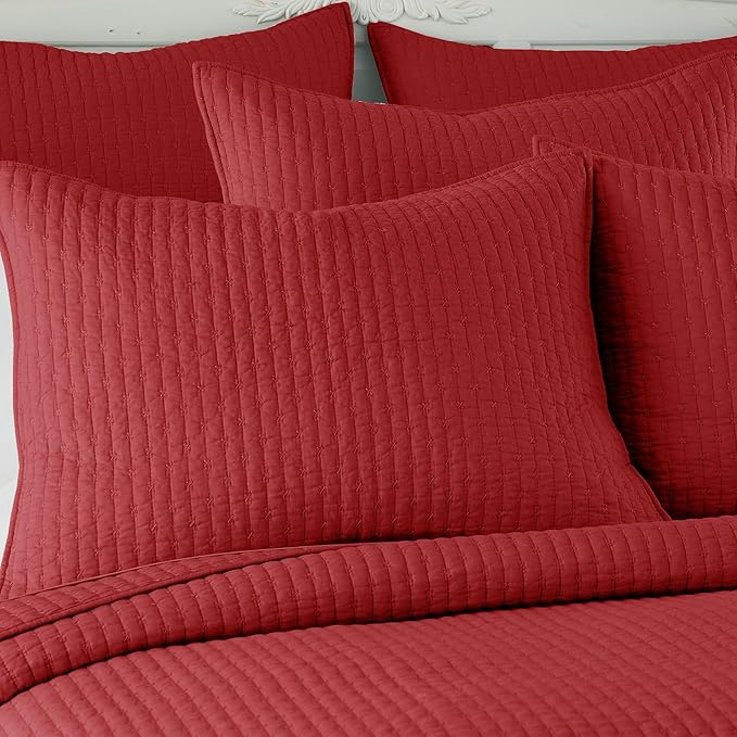 Levtex Home Cross Stitch Bedspread Set - King Bedspread, 2 Shams - Red - Cotton