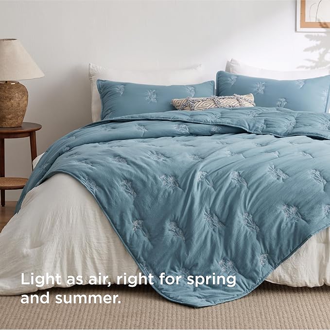 Bedsure Cloud Quilt King Size, Botanical Floral Quilt for Modern Farmhouse Bedding, Super Soft Bedspread King Size, Blue Lightweight Comforter 106x96 Inch