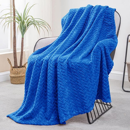 Exclusivo Mezcla Fleece Throw Blanket for Couch and Bed, 50x70 Inches Soft Cozy Jacquard Flannel Blankets, Lightweight Fuzzy Plush Warm Throws for Women, Cobalt Blue