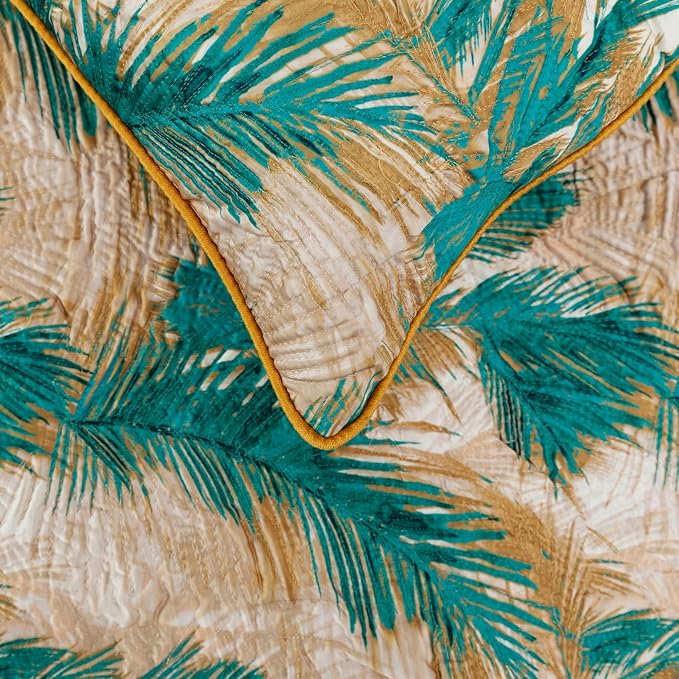 The HomeCentric King/Queen/Twin Green Decorative King 90"x18" Bed Runner Without Pillow Cover, Plam Leaves & Quilted Bed Scarf on Satin Fabric - Palms