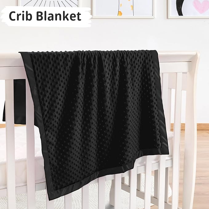 Pro Goleem Baby Soft Minky Dot Blanket with Satin Backing Baby Gifts for Boys and Girls (Black, 30’’ x 40’’)