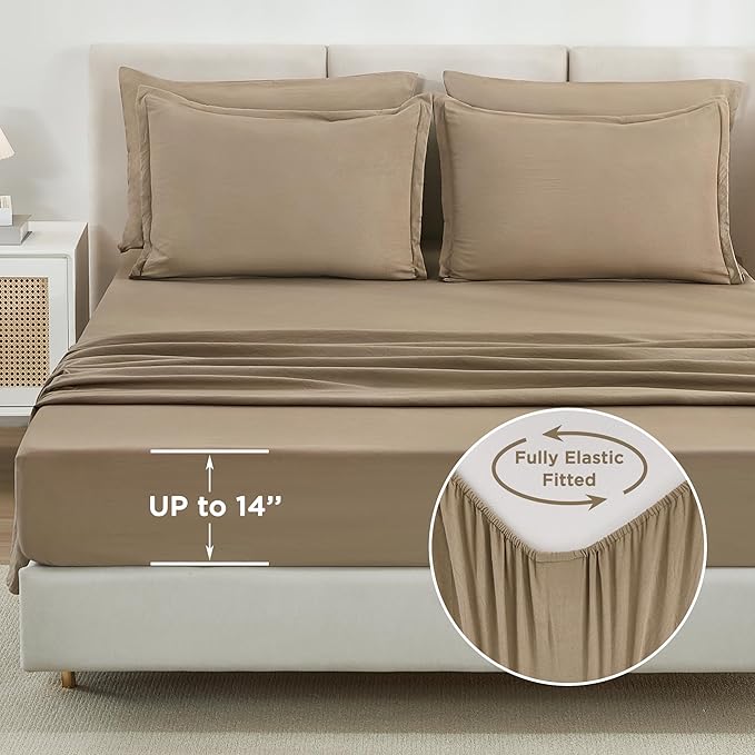 Litanika Oversized Queen Size Comforter Set Taupe - 7 Pieces Bed in a Bag Oversized Beddding Sets, Solid Lightweight Bed Set with Comforter, Sheets, Pillowcases & Shams