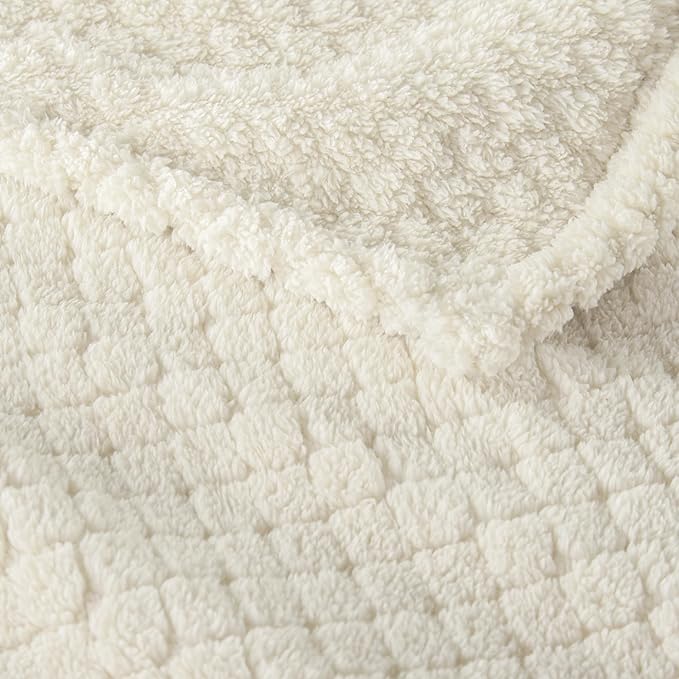Exclusivo Mezcla Twin Size Fleece Blanket for Bed, Extra Soft Warm Decorative Fuzzy Blanket for Women, Lightweight Cozy Bedding Blankets, 60x80 Inches, Ivory