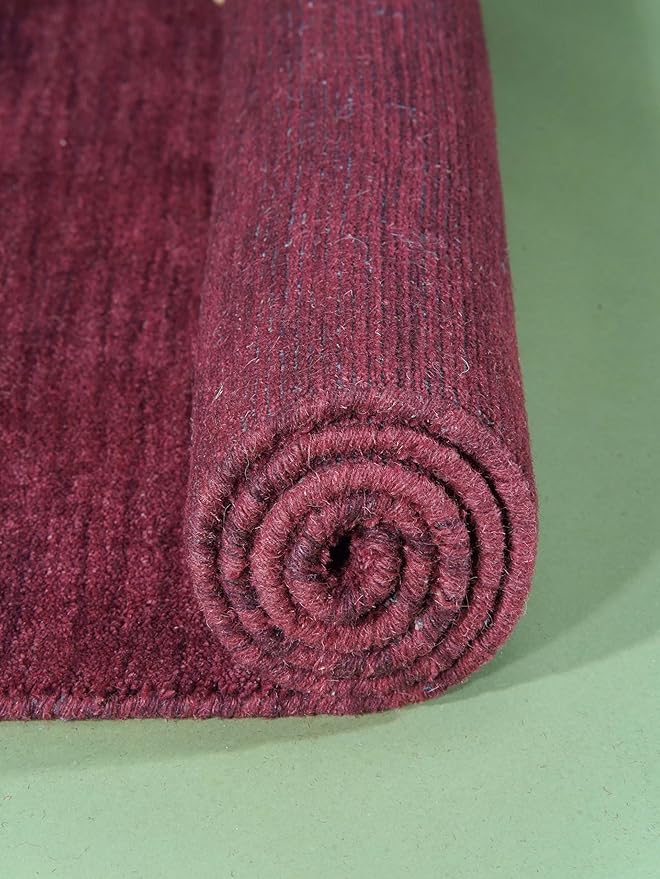 HAND KNOTTED LOOM WOOL ECO-FRIENDLY AREA RUGS - 2'8''x6', Runner Shape, Dark Red Color, Plain Solid Design, High Pile Thick Handmade Anti Skid Area Rugs for Living Room, Bed Room (L00111)