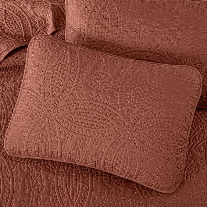 Chezmoi Collection Austin King Bedspread Set 3-Piece Pinsonic Quilted Oversized Bedspread Coverlet Set, King, Terracotta