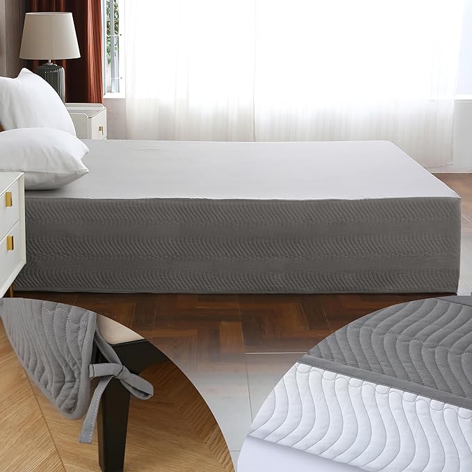 Full Bed Skirt-Box Spring Cover with 14 Inch Tailored Drop,Wrinkle and Fade Resistant Hotel Wrap Around Bed Skirts,Bed Frame Cover (Wave Pattern Gray, Full)