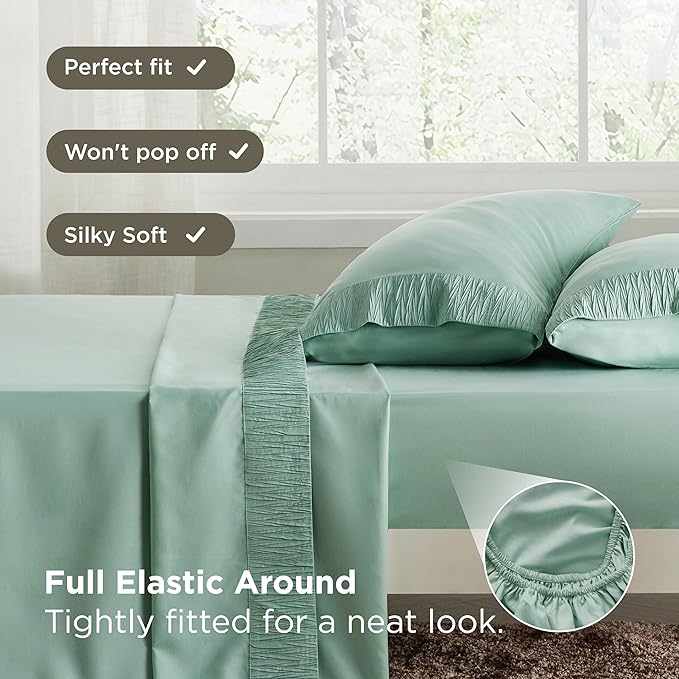 Bedsure Queen Sheet Set - 4 Pieces Soft Queen Size Sheets - Breathable & Cooling - Hotel Luxury - Easy Care Polyester Microfiber Bedding for Women, Men, Mint Green