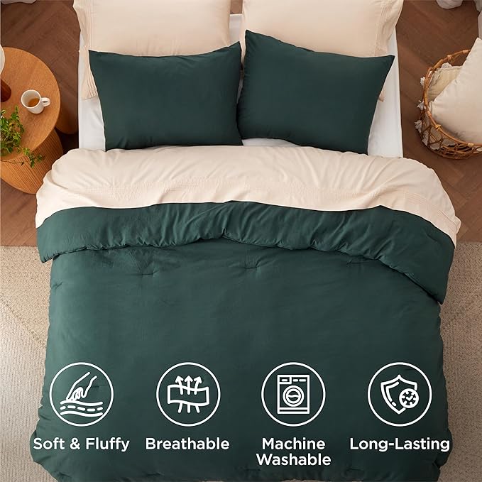 Bedsure Twin/Twin XL Comforter Set, Forest Green Soft Prewashed Bedding for All Seasons, 2 Pieces GentleSoft™ Bed Set, 1 Lightweight Comforter (68"x88") and 1 Pillowcase (20"x26")
