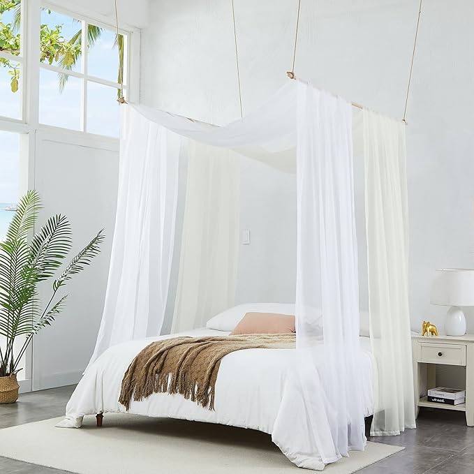 Warm Home Designs Beige Bed Canopy Curtains in 55 x 144 Inch Size. Our Twin Canopy Bed Curtains Work Great as Kids Canopy, Bed Scarf, Bed Curtain or to Enhance Bed Decor. BC Beige 144"