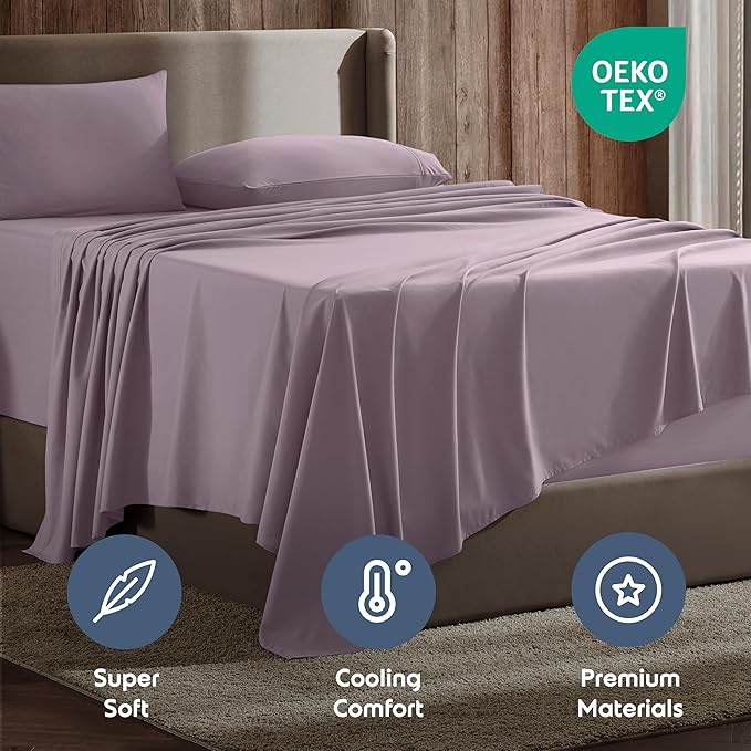 Nestl California King Sheet Set - 1800 Ultra-Soft Microfiber Cal King Bed Sheets - Double Brushed - Deep Pockets - Easy Fit - 4 Piece Set - Bed Sheets (California King, Dusty Purple)