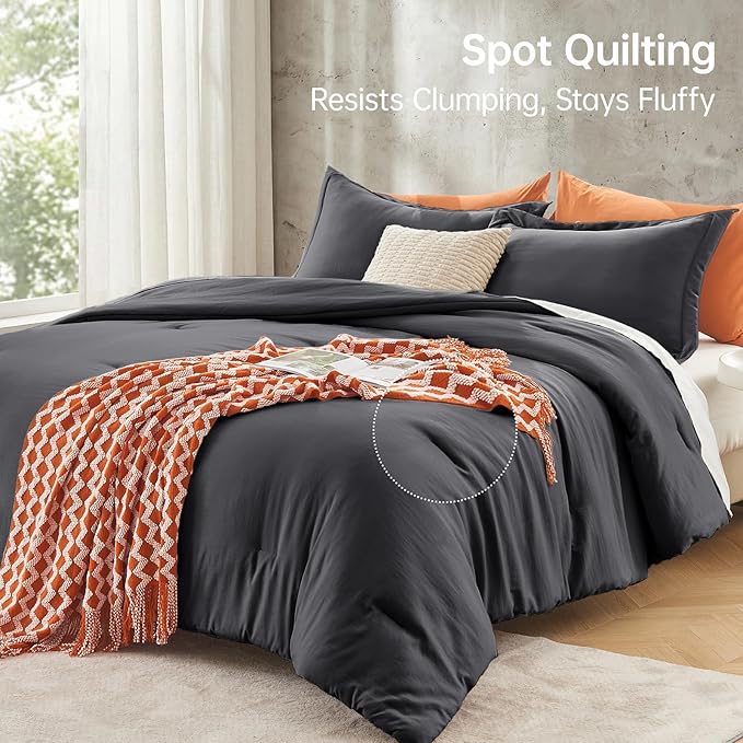 MUXHOMO Full Comforter Sets, All Season Ultra Soft Down Alternative Bedding - 3 Piece Lightweight Bed Set Includes 1 Comforter (82"x86") and 2 Pillow Shams (20"x26"), Dark Grey