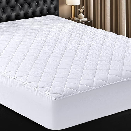 Utopia Bedding Quilted Fitted Mattress Pad, California King Size, Elastic Fitted Mattress Topper Protector and Cover with Deep Pocket Stretches up to 16 Inches, Machine Washable (White)