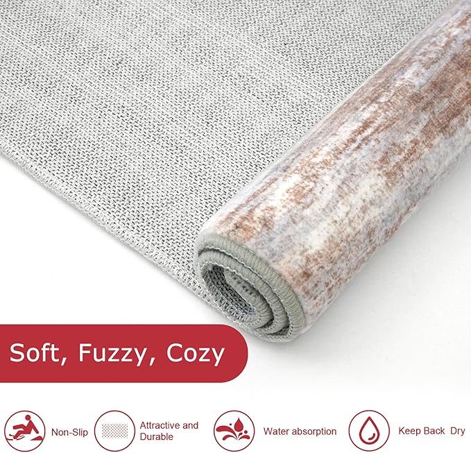 KOZYFLY Abstract Modern 3x5 Ft Area Rug in Grey Brown- Non-Slip and Machine Washable Indoor Rug, Versatile for Entryway, Kitchen, Living Room, Bedroom, Laundry or Nursery Door Mat