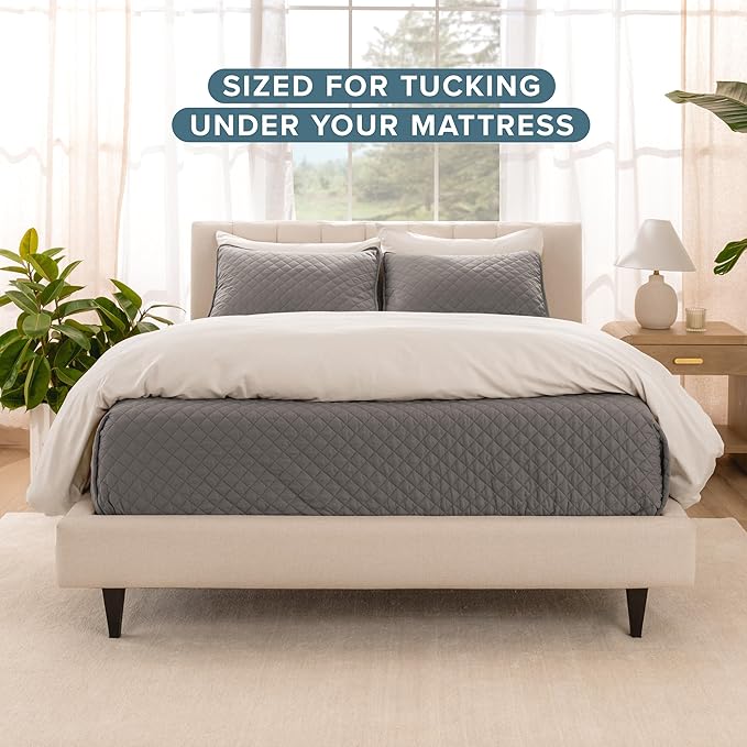 Bare Home Coverlet Set - Full/Queen - Lightweight Bed Decor - Comforter Alternative - All-Season Quilted Bedspread (Full/Queen, Grey)