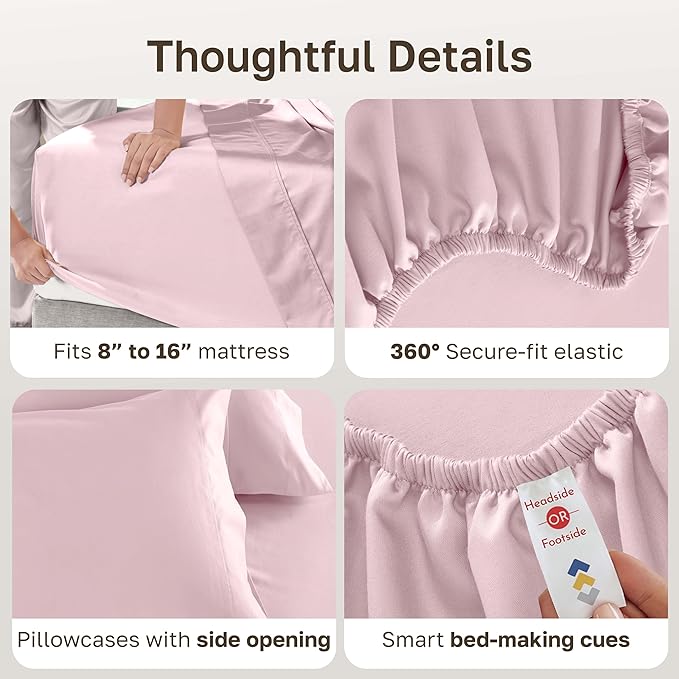 CALIFORNIA DESIGN DEN 5-Star Hotel 600 Thread Count 100% Cotton Sheets Set, Soft & Smooth Queen Sheet Set with Deep Pockets, Quality Beats Egyptian Cotton Claims (Blush Pink)