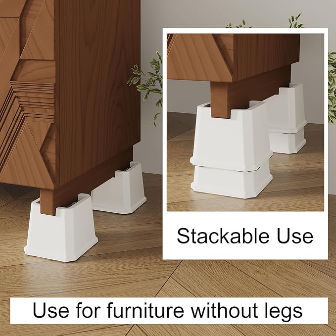 Bed Risers 3 Inch Set of 8 for Wheels, Heavy Duty Bed Elevators Lifts Up 2,000 lbs Furniture Risers 3 in fits for Casters or Legs of Sofa, Table, Bed Frame, White