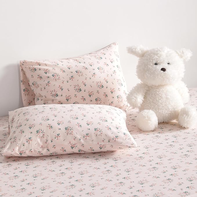 NTBAY 2 Pack 100% Natural Jersey Cotton Toddler Pillowcases, Super Soft and Breathable Travel Pillow Cases with Envelope Closure for Nursery, 13x18 Inches, Pink Floral