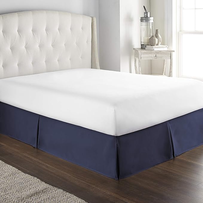 800 Thread Count 100% Pure Cotton Luxury Box Pleated Bed Skirt Olympic Queen Size with 16 Inch Drop Length Navy Blue