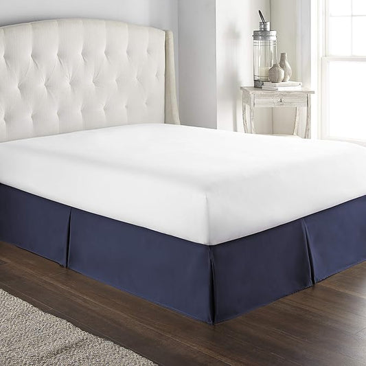 800 Thread Count 100% Pure Cotton Luxury Box Pleated Bed Skirt Olympic Queen Size with 16 Inch Drop Length Navy Blue
