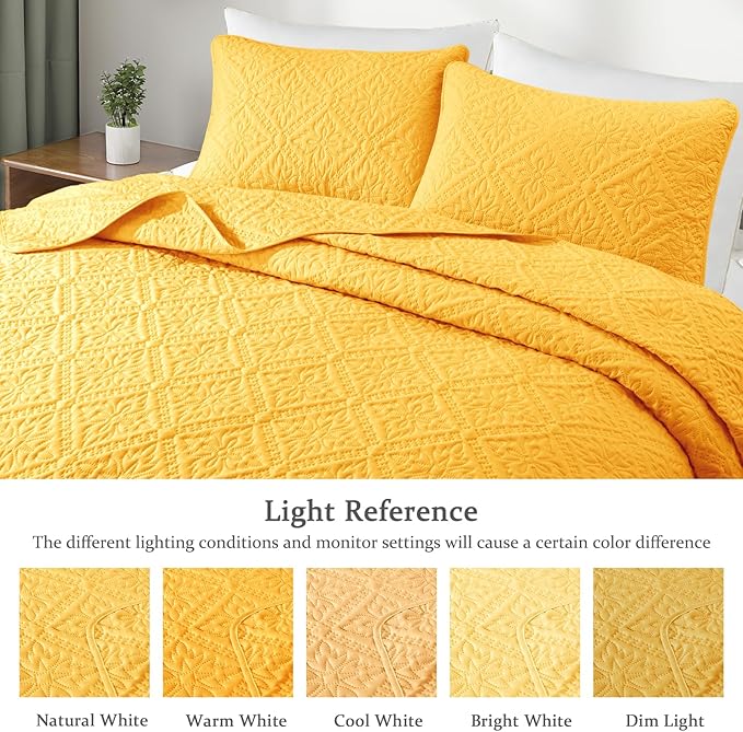 Exclusivo Mezcla Twin Quilt Bedding Set, Lightweight Soft Bedspreads Coverlets with 1 Pillow Sham, Modern Bright Yellow Quilts Twin XL Size for All Seasons