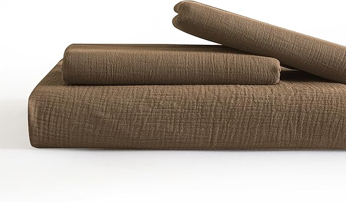 SE SOFTEXLY Muslin Duvet Cover Queen Size, 100% Washed Cotton Duvet Cover Set, Ultra Soft Comforter Cover Linen Like, 3 Pieces Minimalist Gauze Duvet Cover with 2 Pillowcases, 90"x90", Dark Brown