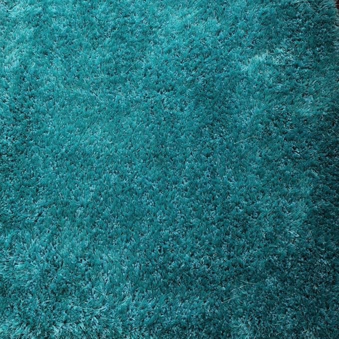 Hand Tufted SHAG Polyester ECO-Friendly Area Rugs - 4'x6', Rectangle, Turquoise, Solid Plain Design, High Pile Thick Handmade Anti Skid Area Rugs for Living Room, Bed Room K00111