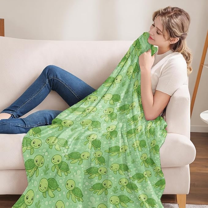 Sea Turtle Gifts, Ocean Animal Turtles Theme Flannel Blanket for Women, Nautical Birthday Throw Blankets for Kids, Girls, Travel Camping Sofa Living Room Decor 50x60 in