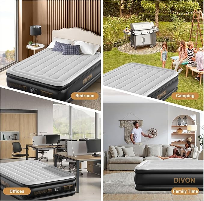 DIVON Air Mattress Full with Built in Pump,18’’High Blow Up Mattress Full with Wave Pattern,Self Inflation/Deflation Mattress in 3 Mins, Air Bed for Home&Camping,660lbs