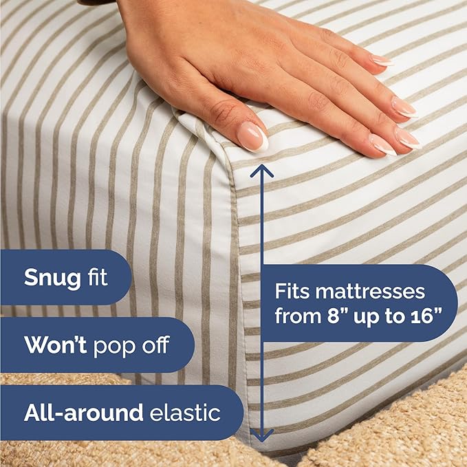 Twin 4 Piece Sheet Set - Comfy Breathable & Cooling - Soft Hotel Luxury Bedding Set with 8-16 Inch Deep Pockets - 1 Flat & 1 Fitted Sheet & 2 Pillowcases - Wrinkle Free & Easy Care - Beige Stripes 2