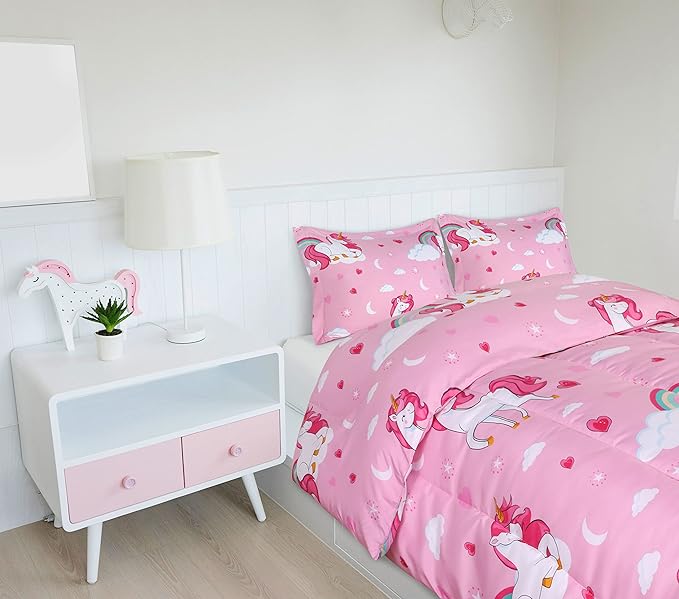 Utopia Bedding All Season Unicorn Comforter Set with 2 Pillow Cases, 3 Piece Soft Brushed Microfiber Kids Pink Bedding Set for Boys/Girls, Machine Washable (Twin)