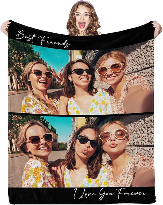 Personalized Blanket with Pictures, 2 Photos Customized Blanket Photo Blankets Customize Personalized Best Friend Sister Pictures Blankets for Family Friend