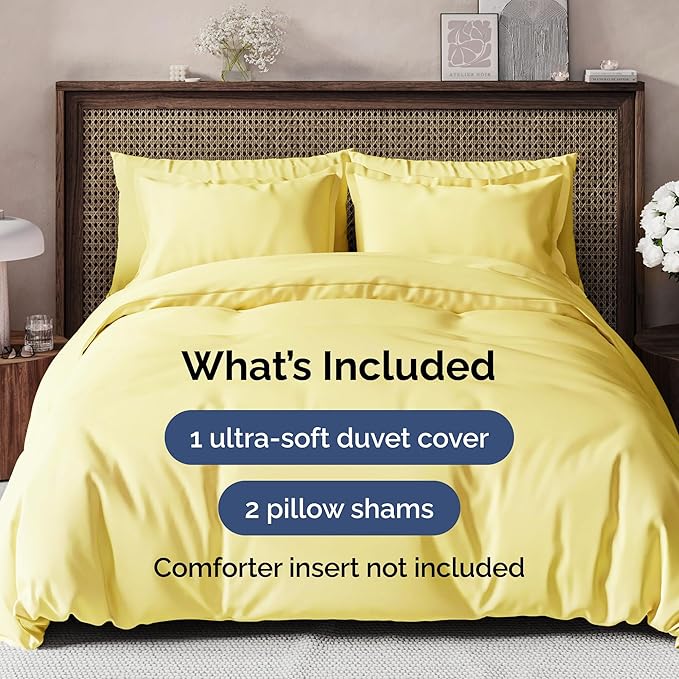 Duvet Cover Cal King Size - Extra Soft Cal King Size Duvet Cover - Lightweight, Breathable, Easy Care & Fade Free w/ Zipper Closures & Ties - 104" x 98" Inches - (Yellow) Comforter Not Included