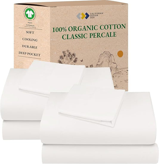 California Design Den 2-Pack Extra Long Twin Sheets Set - 100% Organic Cotton Bed Sheets, Crisp Percale Feel, Deep Pockets, Lightweight Bedding Set - True Ivory