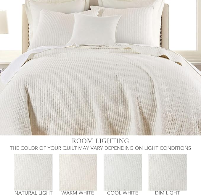 Levtex Home Cross Stitch Reversible Full/Queen Quilt Set (88x92in) with 2 Pillow Shams (26x20in) - Stitch Texture - Cream - Cotton Full/Queen Size Quilt Bedding Set - Lightweight, Soft, Pre-Washed