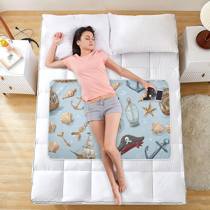 Waterproof Bed Pad Reusable Changing Pad Toddler Mattress Protector Large Pee Pad Baby Diaper Pad Soft Washable Liner Blue Pirate Hats Anchors Seashells