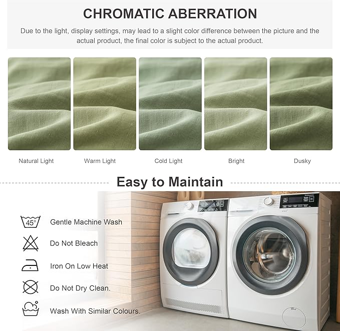 Simple&Opulence 100% Linen Duvet Cover Set 2pcs Natural French Basic Style Washed Flax Solid Color Breathable Soft Farmhouse Bedding with Button Closure (Sage Green, Twin)