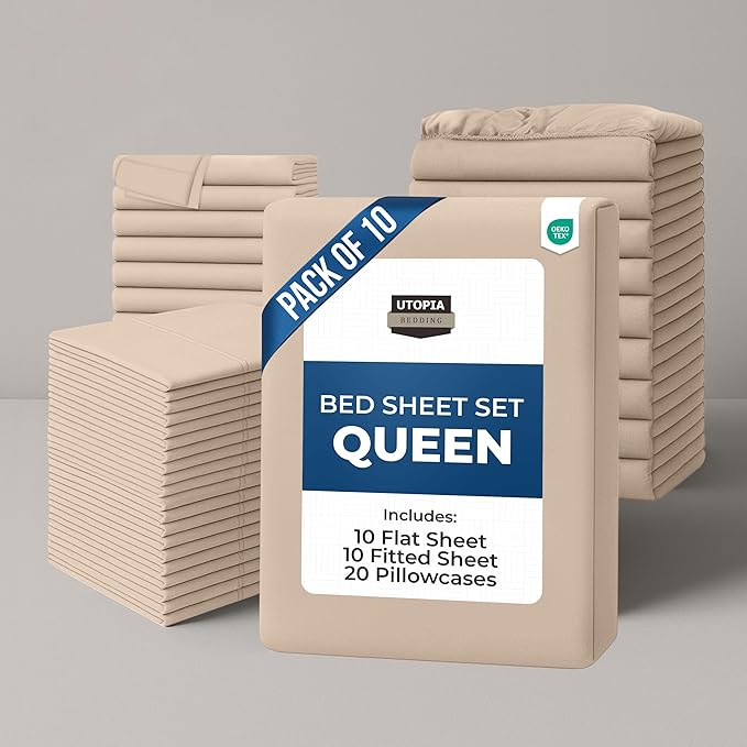 Utopia Bedding King Size Sheet Set - Bulk Pack of 8 Bed Sheets Set - Soft Brushed Microfiber - Deep Pockets - Shrinkage & Fade Resistant - Easy Care (Beige)