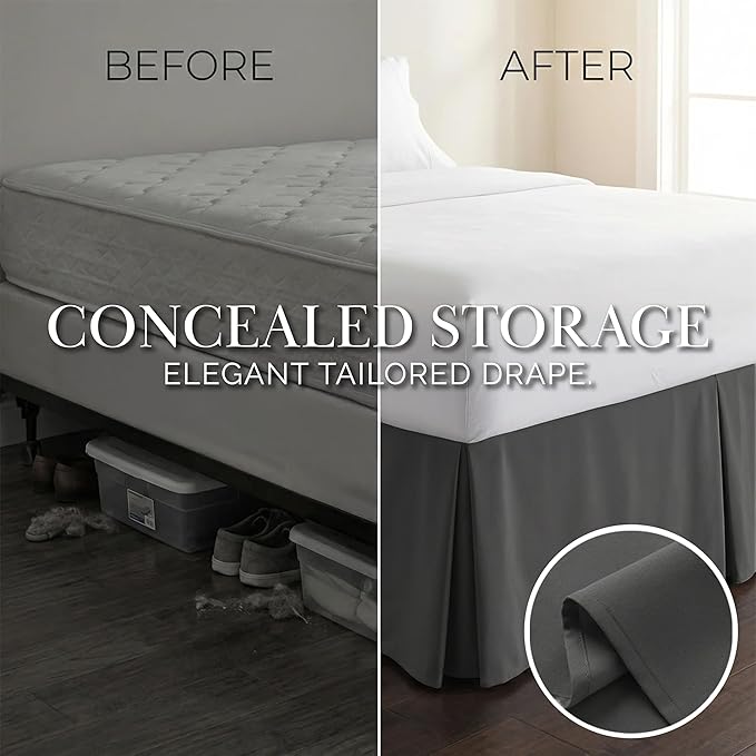Southshore Fine Living, Inc. Hotel Quality Twin Bed Skirt - 15" Drop, Elegant Pleated Design, Premium Dust Ruffle/Twin Size Bed Skirt, Easy Care, Luxury Bed Skirt Twin Size, Slate