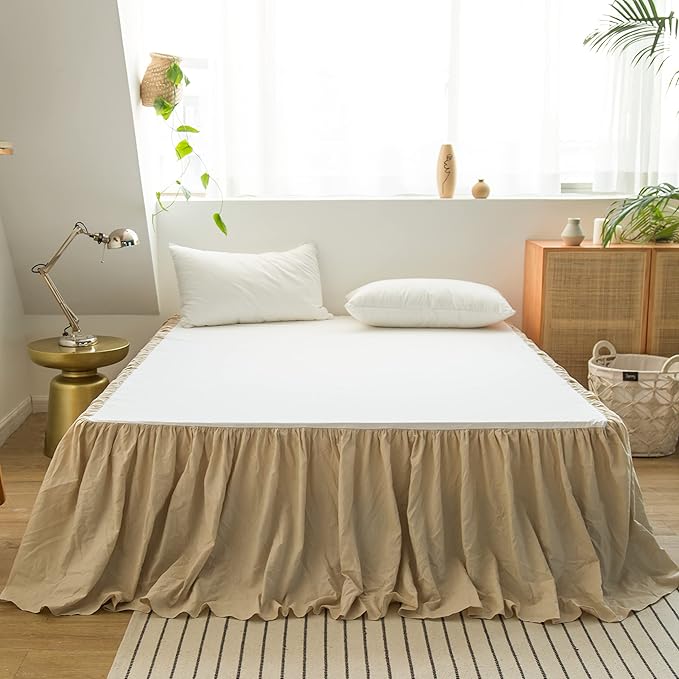 BISELINA French Linen Bed Skirt with Pleated Frills 18-Inch Tailored Drop Natural Flax Cotton Blend Dust Ruffle Soft Cozy Farmhouse Bedding (18" King, Ruffle Linen)
