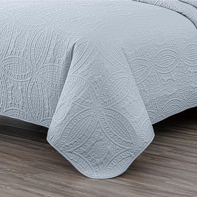 Chezmoi Collection Austin King Bedspread Set 3-Piece Pinsonic Quilted Oversized Bedspread Coverlet Set, King, Silver