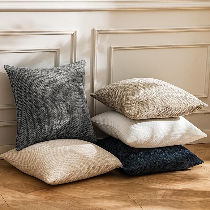 a moment Dark Gray Chenille Throw Pillow Covers 16x16 Inch Pack of 2 Modern Decorative Throw Pillow Covers Farmhouse Cross Covers Home Decor for Sofa Bedroom Living Room