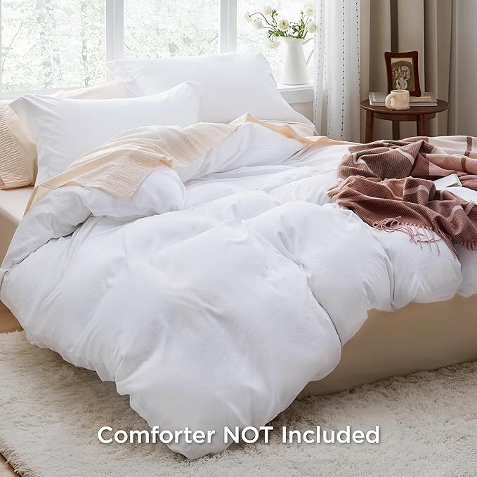 Bedsure Bright White California King Duvet Cover - Prewashed Cotton-Like Polyester Extra Soft Bedding Set, Includes 1 Cal King Duvet Cover 104''x98'' with Zipper Closure & 2 Pillow Shams, No Comforter
