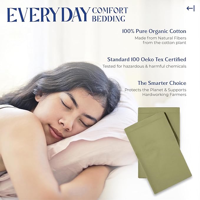 Mayfair Linen 100% Organic Cotton Percale Pillow Cases King Size Set of 2 - Cotton Percale Pillowcases King, Soft Cooling Pillow Cases for Sleeping, Cotton Pillow Covers for King Pillows - Sage Green